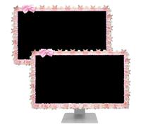 ReignSword 2 Pcs 23''-26'' Cute Computer Monitor Cover with Bow Tie, Lovely Computer Accessories with Lace Design, Monitor Dust Cover Protector (Pink)