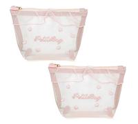 ReignSword 2 Pcs Cute Coquette Y2K Makeup Bags, Soft Mesh Zipper Storage Pouch for Earphones and Charging Cables, Travel Mini Bag for Women (Pink)