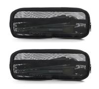 ReignSword 2 Pcs Mesh Makeup Brush Bag with Zipper, Nylon Travel Makeup Brush Holder, Washable Cosmetic Pouch Pencil Case for Travel Essentials (Black)