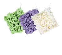 ReignSword 3 Pack 2-in-1 Washcloth Loofah Combo, Exfoliation Bath Loofah Sponge with Drawstring, Mesh Shower Ball for Body Wash and Cleanse Skin (Greeen+Purple+Beige)