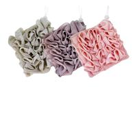 ReignSword 3 Pack 2-in-1 Washcloth Loofah Combo, Exfoliation Bath Loofah Sponge with Drawstring, Mesh Shower Ball for Body Wash and Cleanse Skin (Khaki+Brown+Pink)