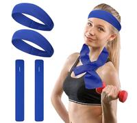 ReignSword Cooling Neck Wraps & Headbands Set of 2, Soft Breathable Cooling Towels 4" x 29" and Nylon Sweat Bands, Stay Cool Accessories for Tennis, Basketball, Running, Gym, Working Out (Blue)