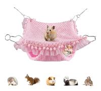 ReignSword Guinea Pig Hideout, Warm Guinea Pig Bed with Lace Trim, Hanging Bunkbed Hammock Cage Accessories for Ferret, Rat, Hamster, Chinchilla, Sugar Glider, Squirrel (Pink)