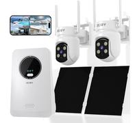 REIGY 4MP Wireless Solar Camera System with 64GB SD Card, WIFI Home CCTV Security Set for Outdoor & Indoor, 10CH NVR+2x 1440P Cam With 2-Way Audio, Remote View, Night Vision, PIR Motion Detection