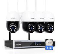 REIGY 5MP WIFI CCTV Camera System Pre-installed 1TB Hard Drive, Outdoor Security Cameras Set with 16CH NVR+4X 360° PT Cam Support 2-Way Audio,Remote View, Color Night Vision,Motion Detection