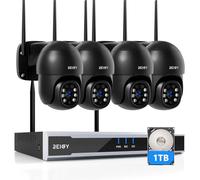 REIGY 8MP WIFI CCTV Camera System Pre-installed 1TB Hard Drive, Outdoor Security Cameras Set with 16CH NVR+4X 360° PT Cam Support 2-Way Audio,Remote View, Color Night Vision,Motion Tracking