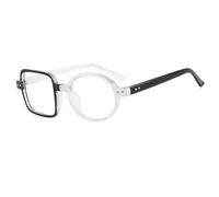 REIJXYEY Asymmetric Square Round Frame Eyeglasses, Clear Blue Tortoise | Mixed Frame Design, Tortoiseshell Arms, Transparent Frame, Unisex Style, Clear Lenses
