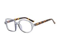 REIJXYEY Asymmetric Square Round Frame Eyeglasses, Clear Blue Tortoise | Mixed Frame Design, Tortoiseshell Arms, Transparent Frame, Unisex Style, Clear Lenses