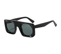 REIJXYEY Oversized Square Frame Sunglasses with Round Lenses, Black | Flat Top Design, Bold Thick Frame, Retro Style, Unisex, UV Protection