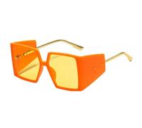 REIJXYEY Oversized Square Sunglasses, Black Frame with Gold Metal Arms | Bold Side Shields, Retro Glam Style, Dark Grey Lenses, Gold Stud Detail, Unisex Design