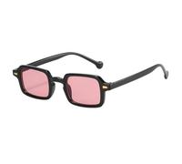 REIJXYEY Retro Square Sunglasses, Black Frame with Pink Tinted Lenses | Vintage Style, Gold Accent Detail, Unisex Design, Lightweight Frame, Fashion Eyewear
