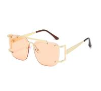 REIJXYEY Rimless Oversized Sunglasses, Pink Gradient Lens, Gold Metal Frame | Square Shape, Double Bridge, Women's Fashion, UV Protection, Trendy Design