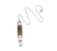 Reiki Gemstone Tiger Eye Wand Dowsing Crystal Pencil Pendulum with Long Chain-Blessfull Healing