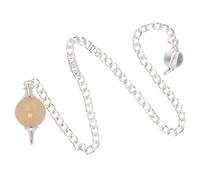 Reiki Gemstone Yellow Citrine Dowsing Point Stone Ball Pendulum with Long Chain -Blessfull Healing