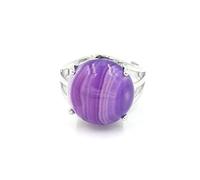 Reiki Healing Crystal Ring Ladies Simple Round Natural Stone Ring Agate Amethyst Purple Quartz Jewellery,Purple Agate