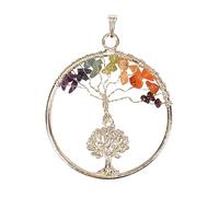 Reiki Healing Gemstone Tree Of Life Seven Chakra Pendant Necklace Wire Wrapped Pendant Design#02