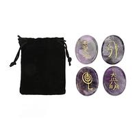 Reiki Symbols Stones Crystal Engraved Smooth Surfaces Meditation Ornament for Home Decoration and Healing Rituals Set of 4 Pieces with Storage Bag (Type 1)