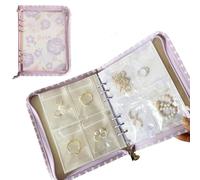 REIKOMO Daisy Purple Mini Travel Jewelry Case, Portable Zipper Organizer with 10 Pocket Pages and 50 Storage Pouches for Necklaces, Rings, Earrings
