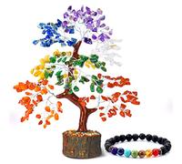 Reikved 7 Seven Chakra Crystal Natural Gemstone Bonsai Money Tree with Chakra Bracelet for Reiki Healing Good Luck, Home Office Decor Gift 300 Beads Size 10-12 Inches (Seven Chakra Silver)