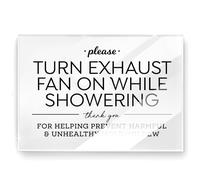 Reilly Originals 3.5x5 Inches, Please Turn Exhaust Fan On While Showering ~ Designer Sign ~ Ready to Stick ~ Premium Finish, Durable (1)