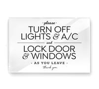 Reilly Originals 4x6 Inches, Turn off A/C & Lights and Lock Windows & Door Designer Sign ~ Ready to Stick ~ Premium Finish, Durable (White)