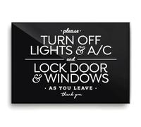 Reilly Originals 4x6 Inches, Turn off A/C & Lights and Lock Windows & Door Designer Sign ~ Ready to Stick ~ Premium Finish, Durable (Black)