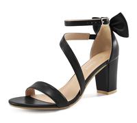 Reimferce Comfortable Block Heels for Women: 3.14" Stable Walk for Confidence on Wedding - Elegant Bow Ankle Strap & Cushioned Insole for Bride & Bridesmaids, Black, 4 UK