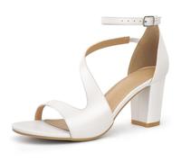 Reimferce Women's Block Heels Dressy: Stable 2.93" Heel & Comfort Cushioned Insole for Office Work - Sleek Strappy & Adjustable Ankle Strap for Confidence in Meetings - Professional Women, White, 5.5