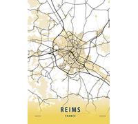Reims France: 6x9 Lined Journal | Memory Book | Travel Journal | Diary To Record Your Thoughts | Graduation Gift | Teacher Gifts | Black and Yellow Map | For People Who Love To Travel | Reims France