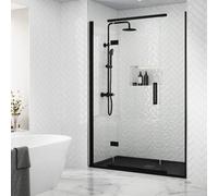 Reina Aquadart Inline Concealed Hinge Semi-Frameless Wetroom Enclosure Shower Recess Metal Pack 800mm Aluminium Matt Black Profile