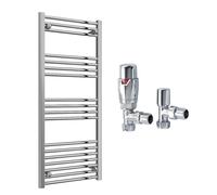 Reina Capo Flat Chrome Bathroom Heated Towel Rail 1200 x 500mm with TRV Angled Valves - Stylish Mild Steel Ladder Radiator