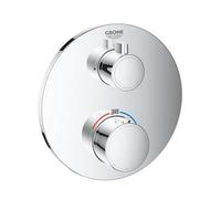 Reina Gohe Grohtherm Modern Bathroom Wall Mounted Round Thermostatic Shower Mixer Trim Set With Shut Off Valve 158mm Chrome Finish Brass