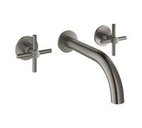 Reina Grohe Atrio Modern Bathroom Round 3-Hole Cross Handle Ecojoy Basin Mixer Wall Mounted 180mm Brushed Hard Graphite Finish Metal
