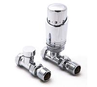 Reina Modal Modern Thermostatic Radiator Valves + Lockshield 1/2" x 15mm - Chrome, Straight