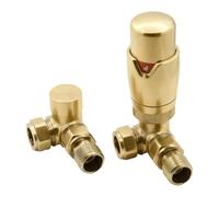 Reina Modal TRV & Lockshield Radiator Valve Set (15mm x 1/2") - Corner (Brushed Brass) - EVO