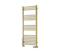 Reina Straight Heated Towel Rail Modern Ottone Wall Mounted Towel Radiator, Flat Central Heating Steel Ladder Brushed Brass Finish Bathroom Accessories Stratight Bath Towel Rack - 600mm x 1200mm