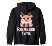 REINBEER TIME Holiday Reindeer Cheers Beer Lovers Christmas Zip Hoodie