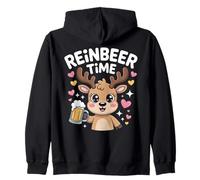 REINBEER TIME Holiday Reindeer Cheers Beer Lovers Christmas Zip Hoodie