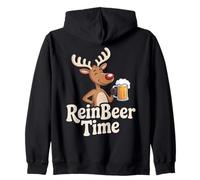 REINBEER TIME Holiday Reindeer Cheers Beer Lovers Christmas Zip Hoodie