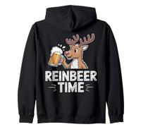 REINBEER TIME Holiday Reindeer Cheers Beer Lovers Christmas Zip Hoodie