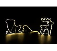 Reindeer and Santa Sleigh Neon Effect Rope Light Silhouette Double Side 180 Warm White LEDs Christmas Outdoor Home Wall Garden Holiday Festive Decorations