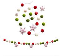 Reindeer and Star Ball Felt Garland for Christmas Tree Hanging, Made from Wool Felt, Festive Decoration Banner for Holiday Season (A)