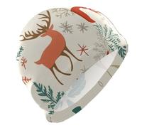 Reindeer and Xmas Tree Swim Cap for Men Lightweight Cloth Cap for Pool Bathing Swimming Hat One Size