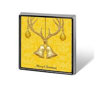 Reindeer Antlers with Yellow Bells Merry Christmas Unisex Brooches & Pins Square Lightweight Lapel Badge Jewelry for Clothing Shawl Hat
