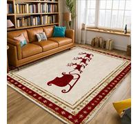 Reindeer Area Rug, Christmas Festive Sleigh Stars Christmas Red Low Pile Sponge Indoor Rectangle Carpet Non Shedding Rugs for Living Room Bedroom Under Table Dining Decor 5' X 7'
