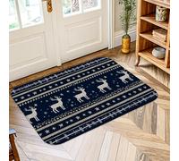 Reindeer Area Rug, Christmas Festive Stars Snowflakes Christmas Navy Low Pile Sponge Aesthetic Doormat Rectangle Accents Rug Bathroom Entryway Kitchen Bedside Decor 2' X 3'
