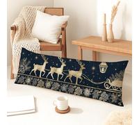 Reindeer Body Pillow Cover, Navy Blue Vintage Christmas Soft Velvet Lumbar Pillow Cover with Zipper, Long Body Pillows Case Decorative for Bed Couch Headboard 20x54 Inch