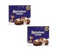 Reindeer Cakes 2X 4 Pack - Festive Chocolate Sponge Bars with Creamy Vanilla Filling, Coated in Smooth Dairy Milk Chocolate & Topped with White Chocolate Reindeer Decorations