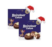 Reindeer Cakes 2X4 Pack - 8 Individually Wrapped Festive Chocolate Sponge Cakes with Creamy Vanilla Filling, Covered in Smooth Dairy Milk Chocolate & Topped with White Chocolate Reindeer