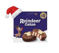 Reindeer Cakes - 4 Pack of Individually Wrapped Festive Treats - Chocolate Sponge with a Creamy Filling, Coated in Milk Chocolate & Topped with a White Chocolate Reindeer
